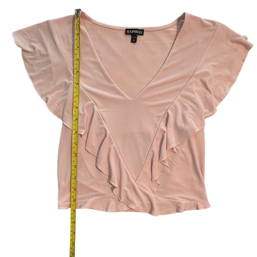 Express Blush Pink Ruffle Top Flutter Sleeve V Neck Soft Stretch XSmall
Coquette - Picture 4 of 8